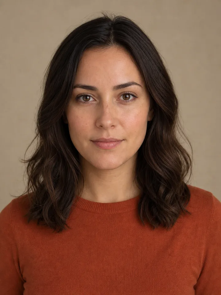Synthetic adult portrait before an AI age filter effect