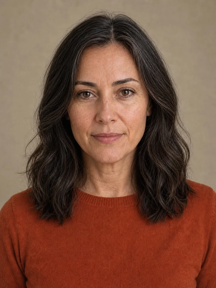 The same synthetic adult portrait with the older AI age filter effect