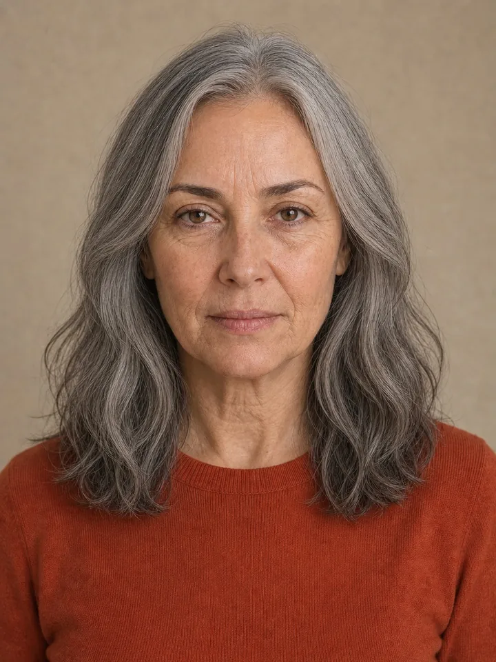 The same synthetic adult portrait with the senior AI age filter effect